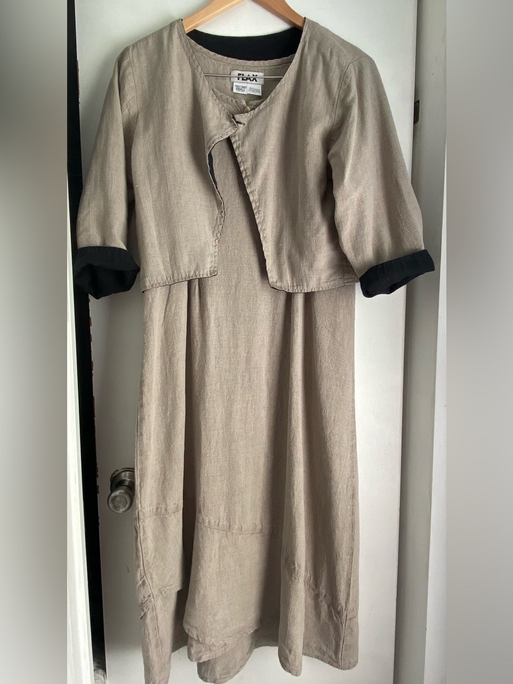 FLAX Linen Dress with Matching Reversible Jacket Small Beige/Black